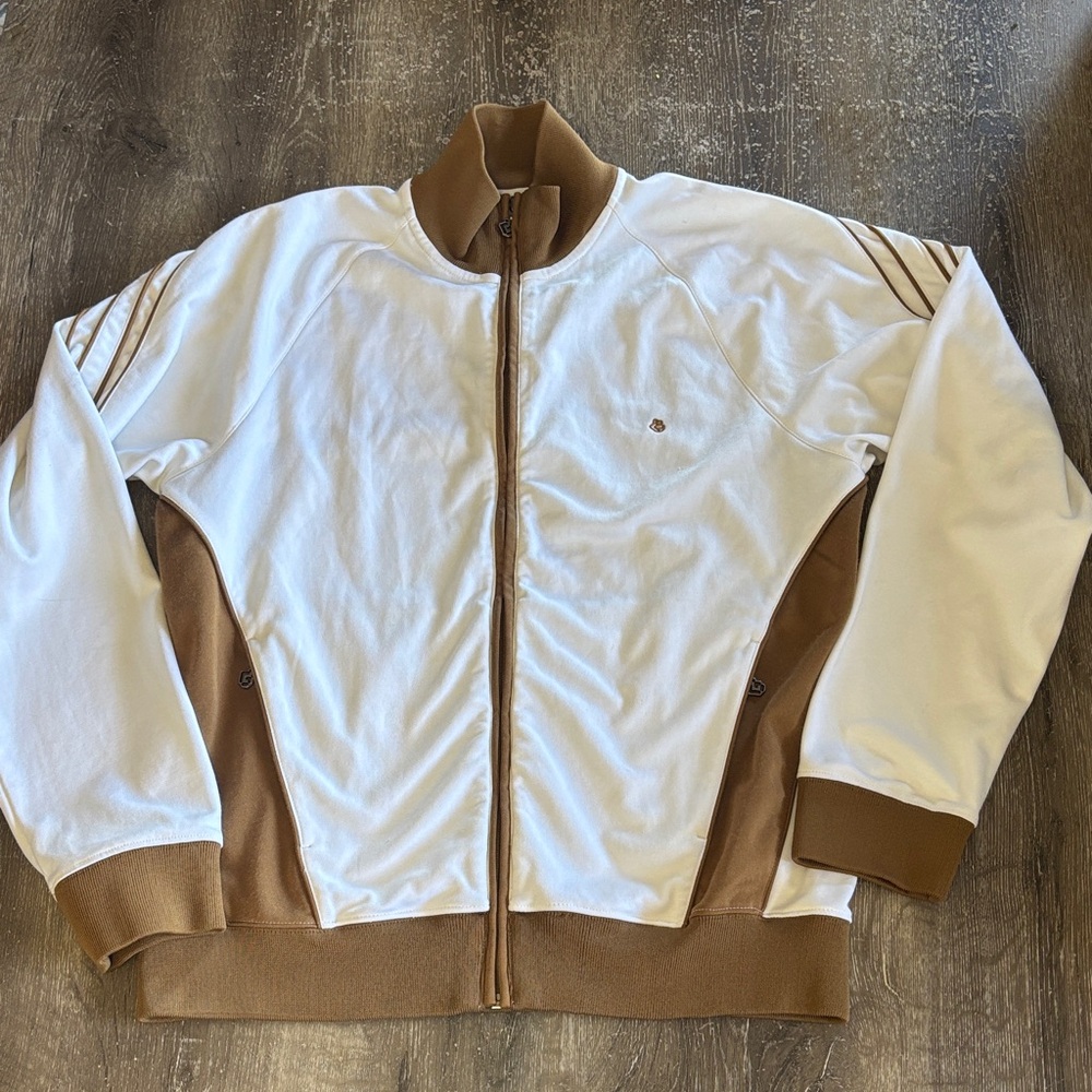 Groggy White and Brown Zip-Up Jacket